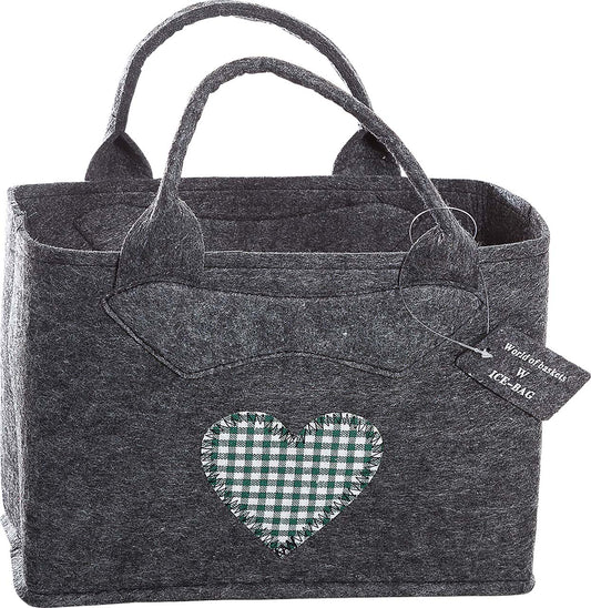 3557-55-0 HG FILZTASCHE UNI DUNKELGRAU HERZ KARO GRÜN
