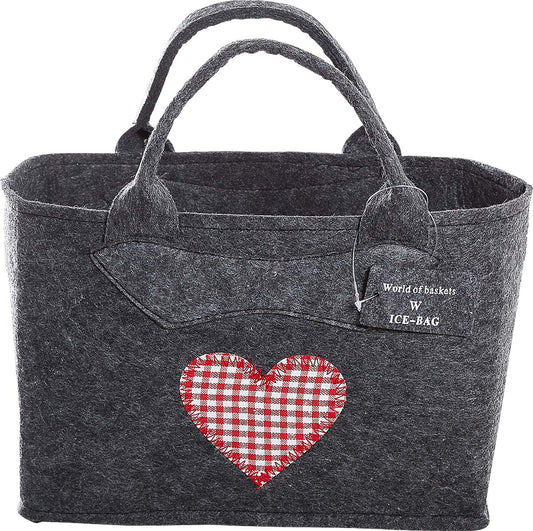 3557-55-0 HR FILZTASCHE UNI DUNKELGRAU HERZ KARO ROT