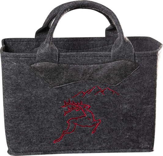 3557-55-35BG FILZTASCHE UNI DUNKELGRAU HIRSCH ROT GESTICKT