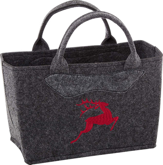3557-55-35H FILZTASCHE UNI DUNKELGRAU HIRSCH ROT GESTICKT