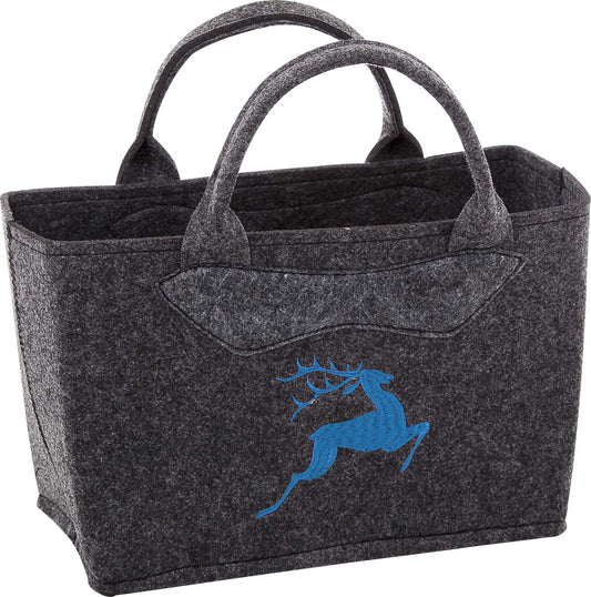 3557-55-40H FILZTASCHE UNI DUNKELGRAU HIRSCH BLAU GESTICKT