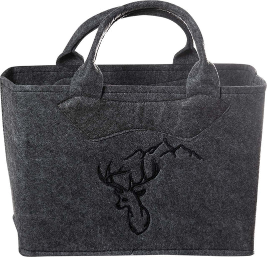 3557-55-55KG FILZTASCHE UNI DUNKELGRAU HIRSCHKOPF SCHWARZ GESTICKT