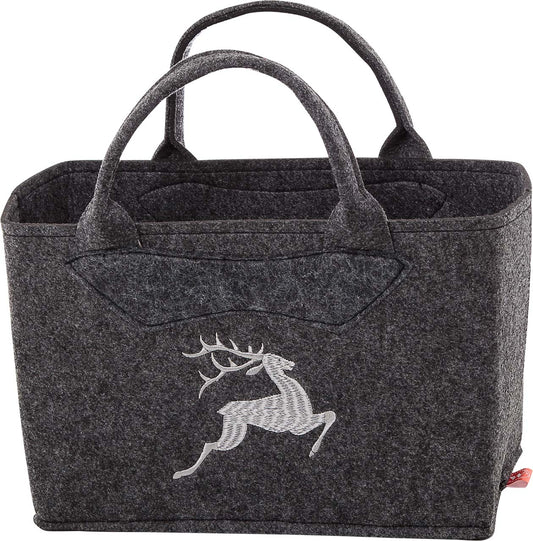 3557-55-56H FILZTASCHE UNI DUNKELGRAU HIRSCH SILBERGRAU GESTICKT