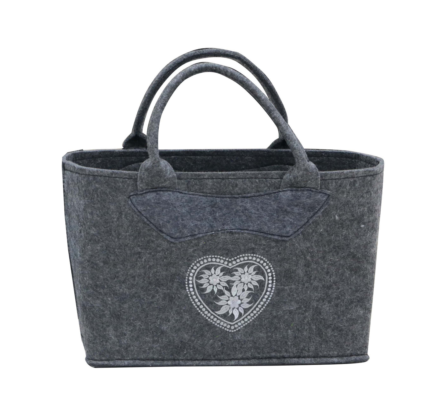 3557-55-56HE FILZTASCHE UNI DUNKELGRAU HERZ SILBERGRAU GESTICKT