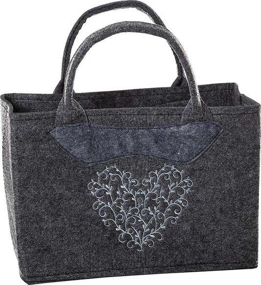 3557-55-56HN FILZTASCHE MIT GESTICKTEM HERZ SILBERGRAU