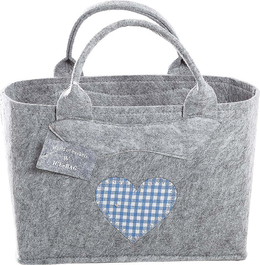 3557-56-0 HB FILZTASCHE UNI HELLGRAU HERZ KARO BLAU