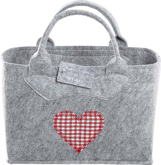 3557-56-0 HR FILZTASCHE UNI HELLGRAU HERZ KARO ROT