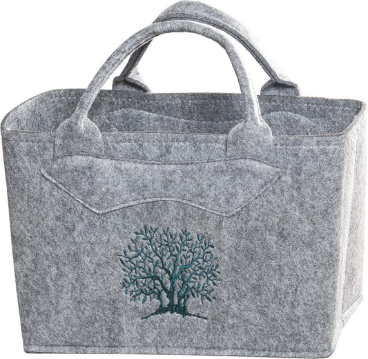 3557-56-46B FILZTASCHE UNI HELLGRAU BAUM GRÜN GESTICKT