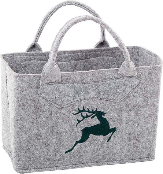 3557-56-46H FILZTASCHE UNI HELLGRAU HIRSCH GRÜN GESTICKT