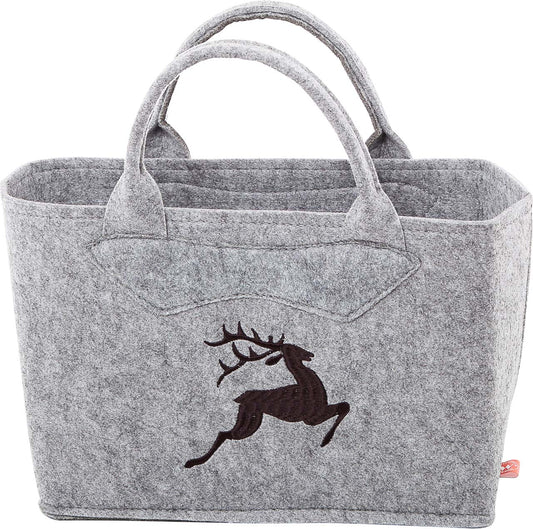 3557-56-50H FILZTASCHE UNI HELLGRAU HIRSCH BRAUN GESTICKT