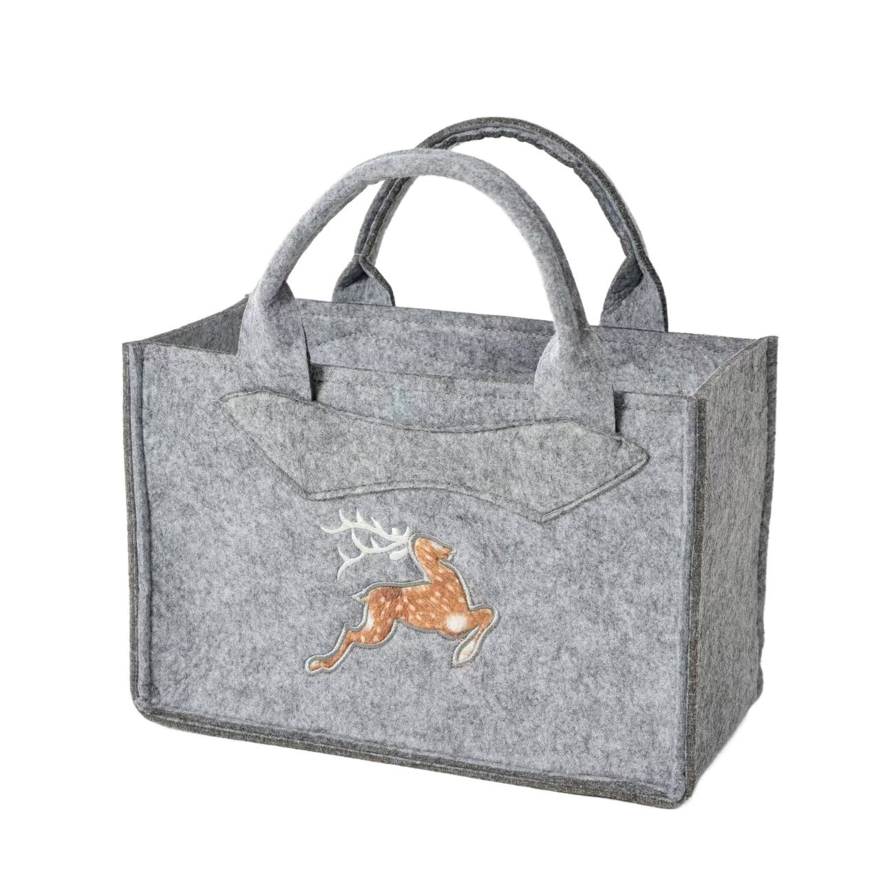 3557-56-50RF FILZTASCHE HELLGRAU MIT HIRSCH FELL LOOK