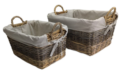 3564-03-1 HOLZKORB SATZ 1-2 AUS PEDDIGROHR SCHWARZ GEWASCHEN MIT FUTTER