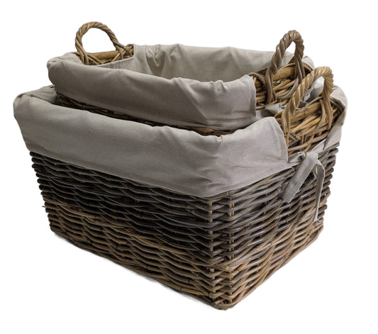 3564-03-1 HOLZKORB SATZ 1-2 AUS PEDDIGROHR SCHWARZ GEWASCHEN MIT FUTTER
