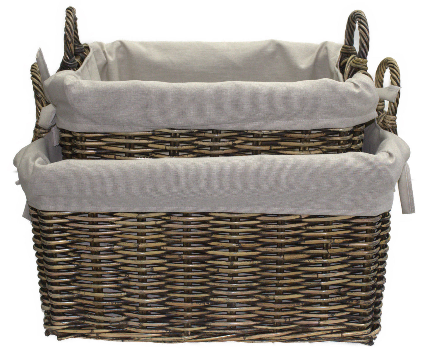 3564-50-1 HOLZKORB SATZ 1-2 AUS PEDDIGROHR BRAUN GEWASCHEN MIT FUTTER