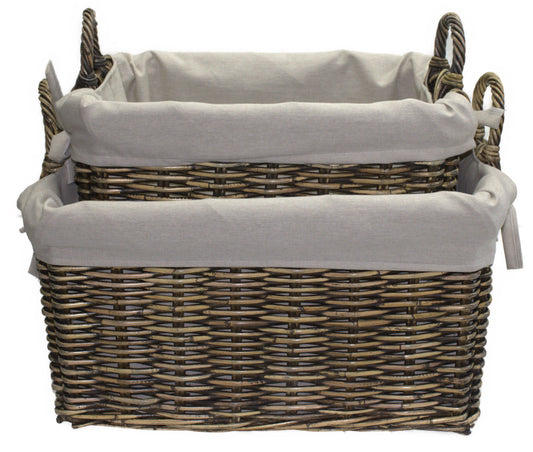 3564-50-1 HOLZKORB SATZ 1-2 AUS PEDDIGROHR BRAUN GEWASCHEN MIT FUTTER