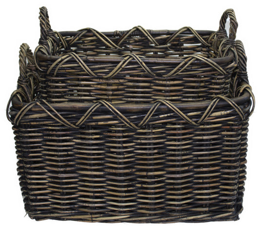 3564-55-0 HOLZKORB SATZ 1-2 AUS PEDDIGROHR SCHWARZ GEWASCHEN