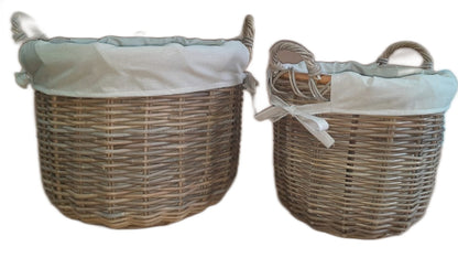 3565-56-1 HOLZKORB SATZ 1-2 RUND AUS PEDDIGROHR GRAU MIT FUTTER