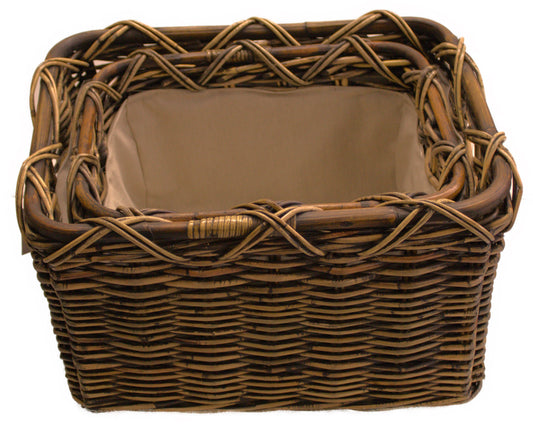 3567-50-1 HOLZKORB SATZ 1-2 AUS PEDDIGROHR BRAUN GEWASCHEN MIT FUTTER