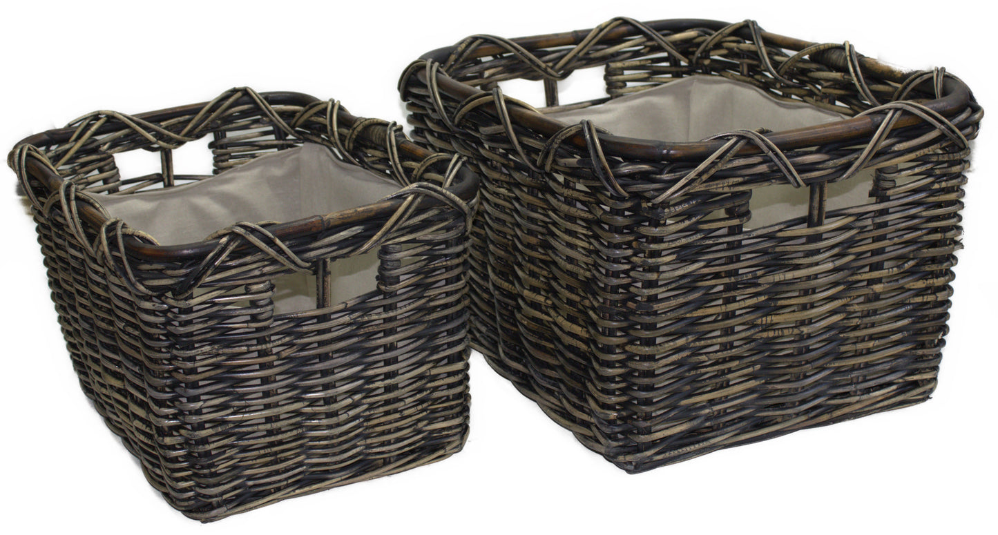 3567-55-1 HOLZKORB SATZ 1-2 AUS PEDDIGROHR SCHWARZ GEWASCHEN MIT FUTTER