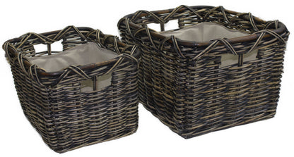 3567-55-1 HOLZKORB SATZ 1-2 AUS PEDDIGROHR SCHWARZ GEWASCHEN MIT FUTTER