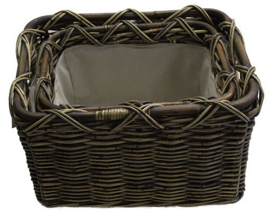 3567-55-1 HOLZKORB SATZ 1-2 AUS PEDDIGROHR SCHWARZ GEWASCHEN MIT FUTTER