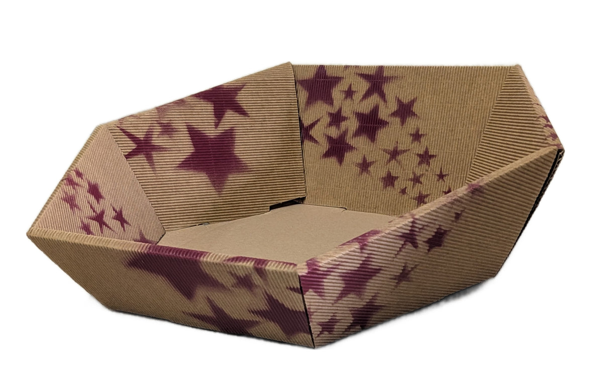 5504-22-0S GESCHENKKARTON 29 X 24 X 13 CM SECHSECKIG NATUR STERNE ROT