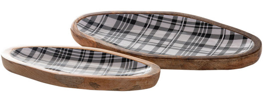 8023-03-0 HOLZSCHALEN  OVAL KARO SCHWARZ/WEISS Satz 1-2