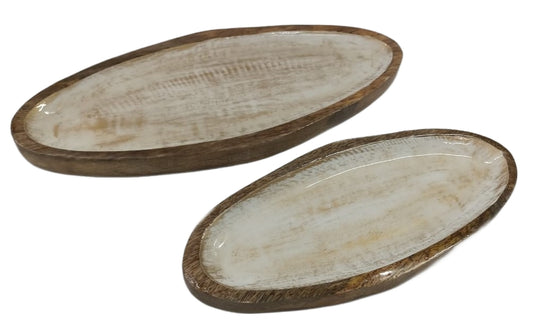 8023-06-0 HOLZSCHALEN  OVAL  GOLD/WEISS Satz 1-2