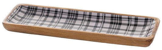 8024-03-0 HOLZSCHALE  RECHTECKIG KARO SCHWARZ/WEISS