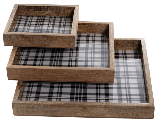 8025-03-0 HOLZSCHALE VIEREKCKIG 1-3 KARO SCHWARZ/WEISS