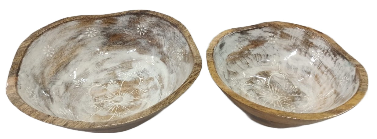 8031-04-0 HOLZSCHALEN RUND GESCHWUNGEN MIT MOTIV  1-2 WEISS GEWASCHEN