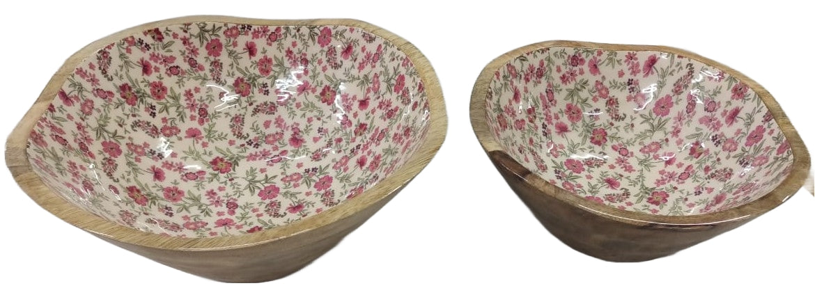 8031-07-0 HOLZSCHALEN RUND GESCHWUNGEN MIT MOTIV  1-2 BLUMEN