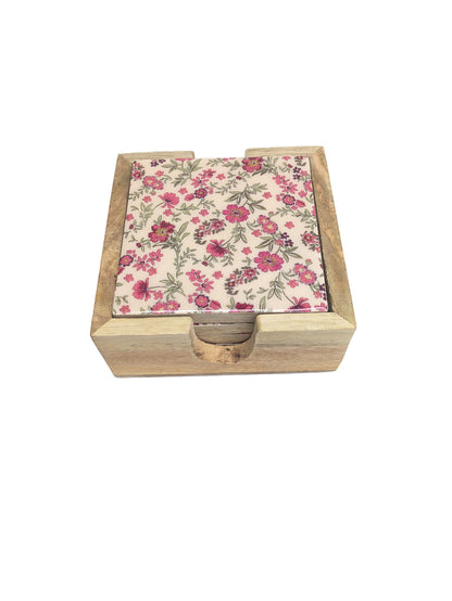 8021-07-0 VIER UNTERSETZER FÜR GLÄSER viereckig MIT MOTIV BLUME