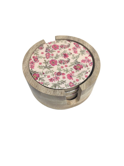 8020-07-0 VIER UNTERSETZER FÜR GLÄSER RUND MIT MOTIV BLUME