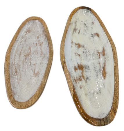 8023-04-0 Satz Holzschalen 1-2 oval mit Motiv weiss gewaschen