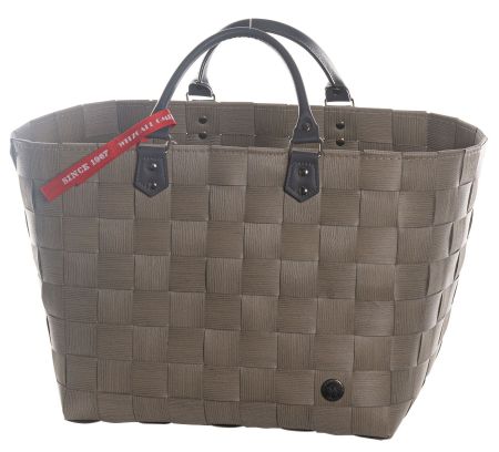 5100-02-0U Shopper taupe Klassiker Bänder mit Struktur kurze PU Leder Griffe